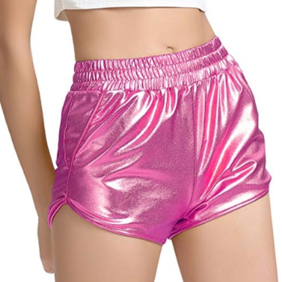pink shiny shorts